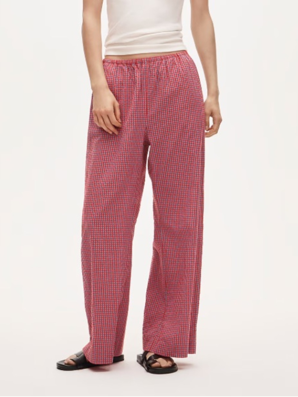 J crew red pink Cosmo pant in gingham seersucker